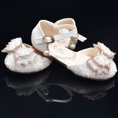 女童平底凉鞋新款白色韩版儿童百搭公主鞋小女孩软包头水晶表演鞋