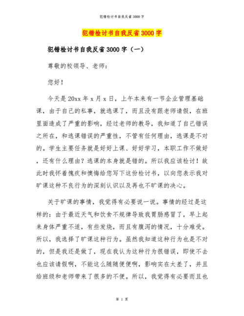 犯错检讨书自我反省3000字docx20页