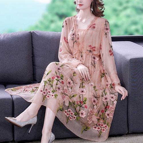 真丝连衣裙春秋长袖高端