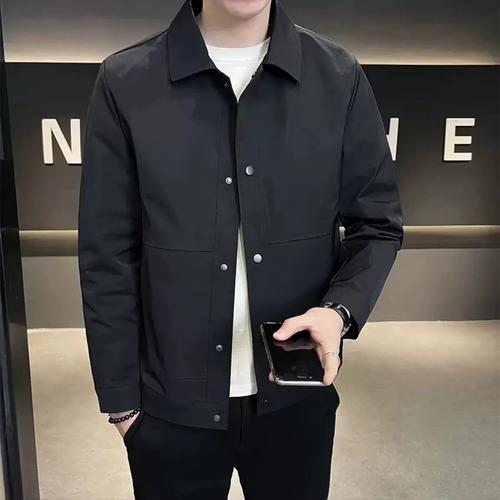 青年修身男士帅气休闲纯色翻领百搭上衣夹克外套潮流韩版春秋新款