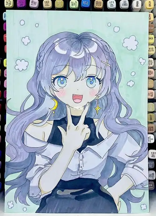 马克笔手绘动漫女孩临摹删改