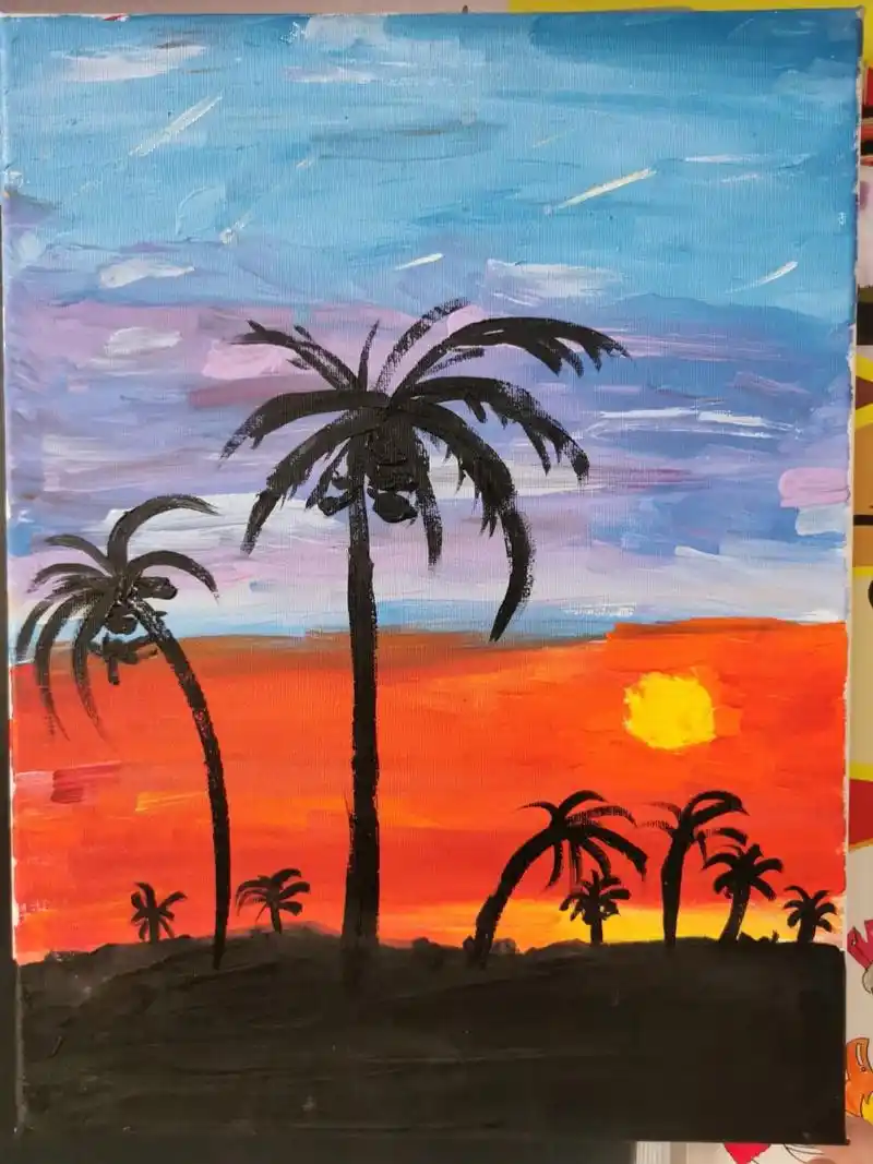 风景画#儿童画#油画# 今日份分享学生作品 步骤简单适宜8～12岁的孩子