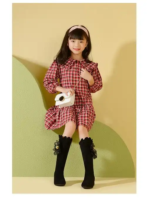 靴子女童长筒靴冬季高秋冬马丁单靴高跟公主长靴加绒高筒小学生鞋子