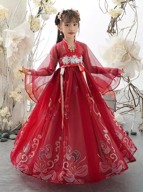 汉服女童彼岸花超仙齐胸襦裙古装儿童汉服连衣裙中国风唐装新款秋