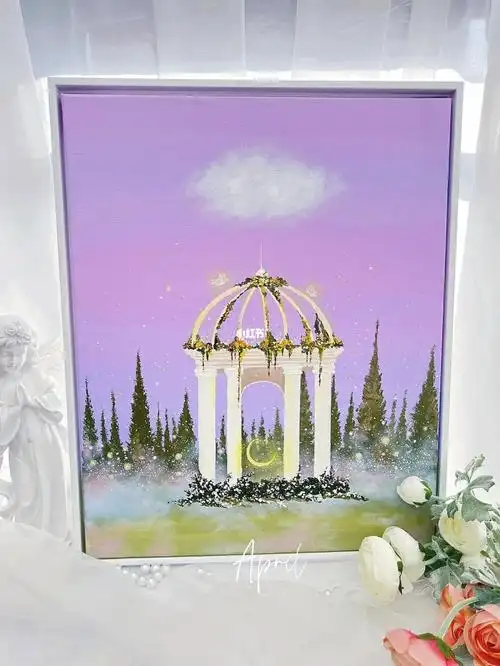 0269丙烯画浪漫紫色仙林梦境附过程