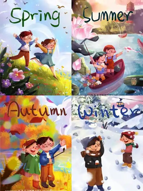四季主题插画-春夏秋冬,我们在一起|插画|创作习作|兔子牙秋秋 - 原创