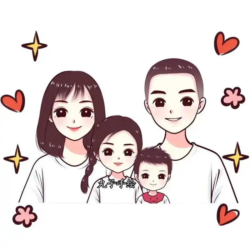 一家四口温馨可爱亲子卡通头像93.