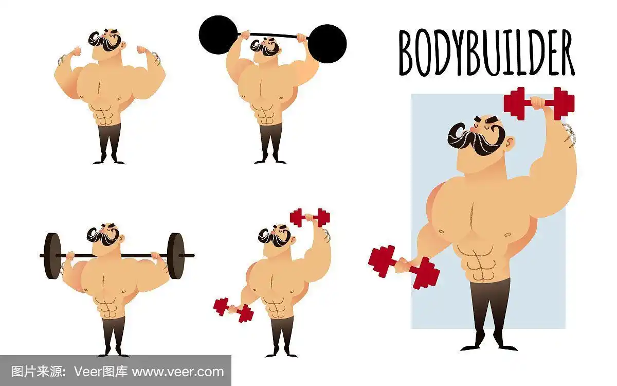 强壮,肌肉发达的健美运动员.卡通人物