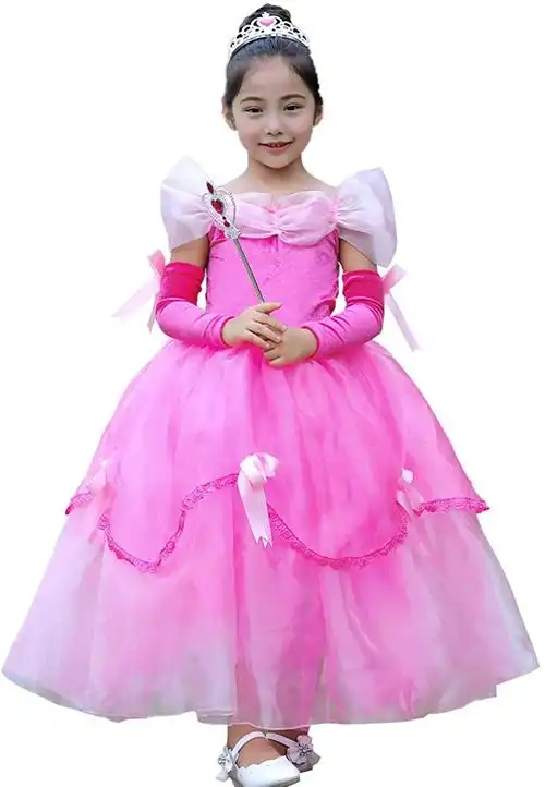 小女孩公主灰姑娘长发公主贝儿黄色露肩装扮万圣节角色扮演服装长款晚