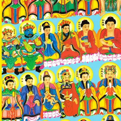 民间信仰七十二全神图画像挂画 神佛图供奉神仙水陆画 丝绸卷轴画