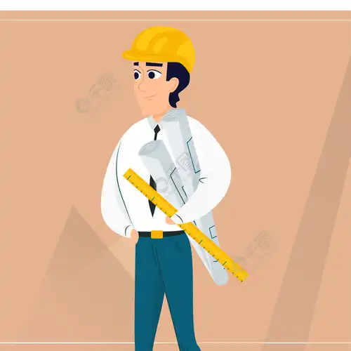 手头有设计项目的男性建筑师在联合工作室工作卡通人物的矢量插图建筑
