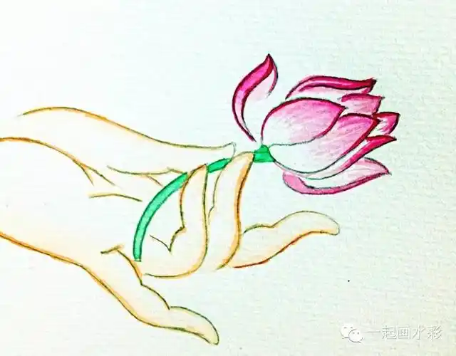 一起画佛手持莲花