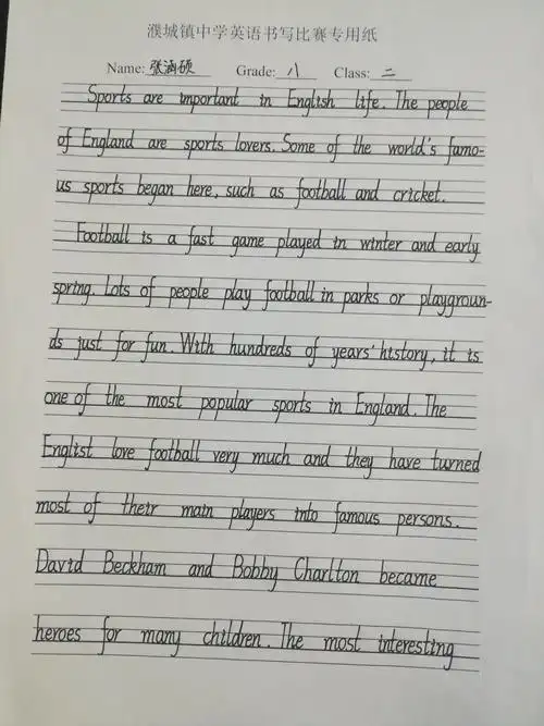 濮城镇中学英语书法比赛