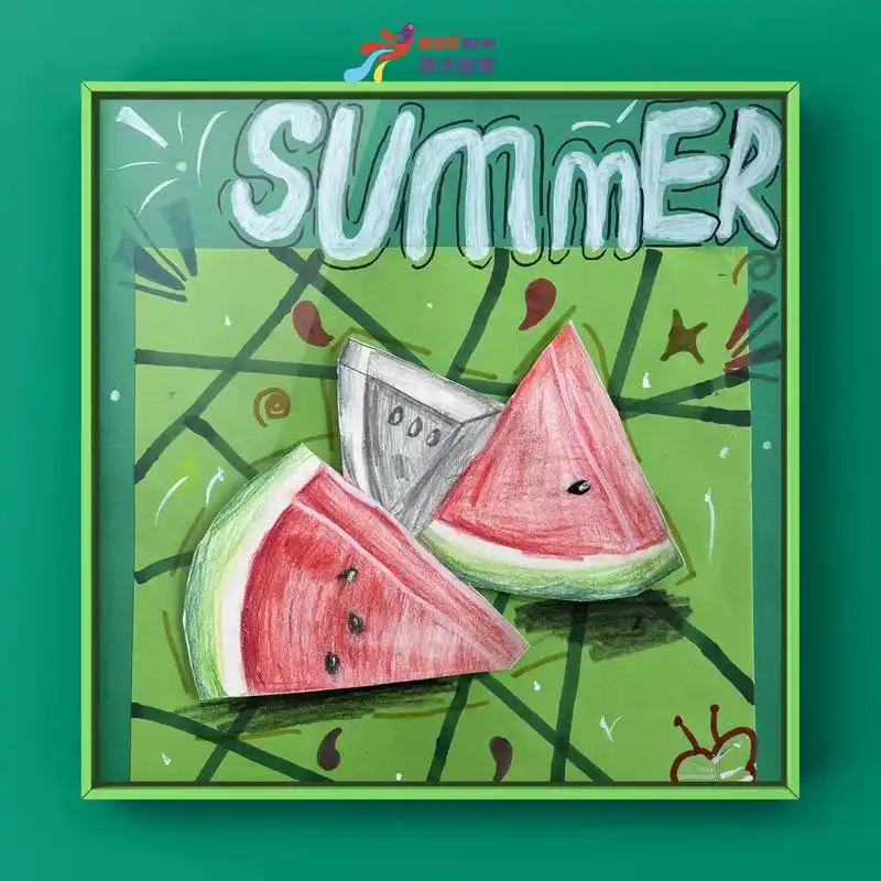 彩铅画#缤纷鸟少儿美术  夏日西瓜91 - 抖音