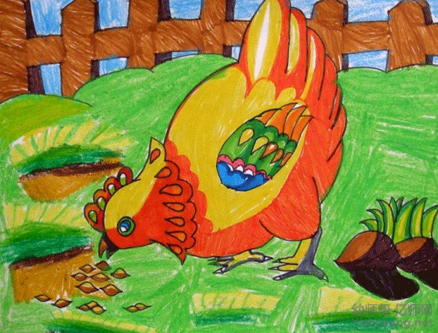 母鸡吃谷粒儿童蜡笔画作品欣赏_儿童画_好幼师网_好幼师官网