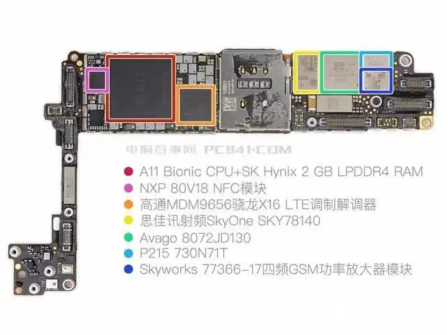 苹果iphone 8拆机图解评测 (全文) 下图为主板另外一面芯片特写,如图