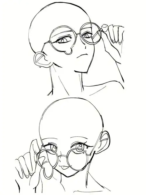 绘画素材|单人眼镜线稿模板来了,谁能拒绝!