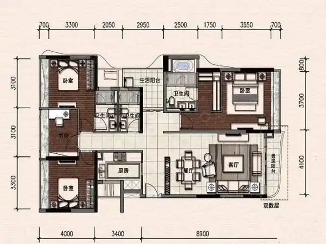 鹅潭湾4室2厅3卫户型图