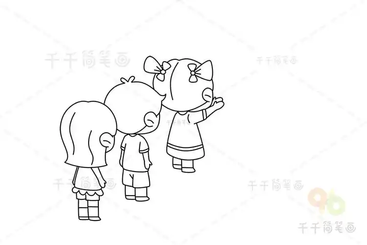 排队洗手的小朋友简笔画