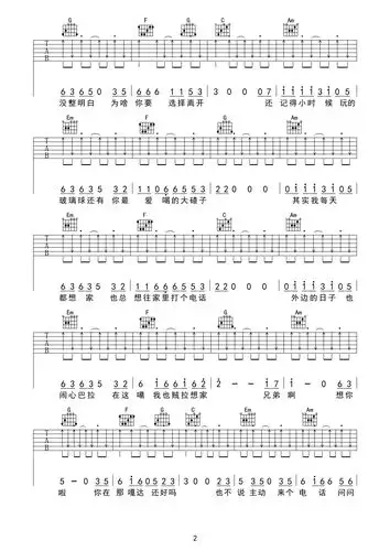 刘潇《兄弟想你了 潇公子》吉他谱