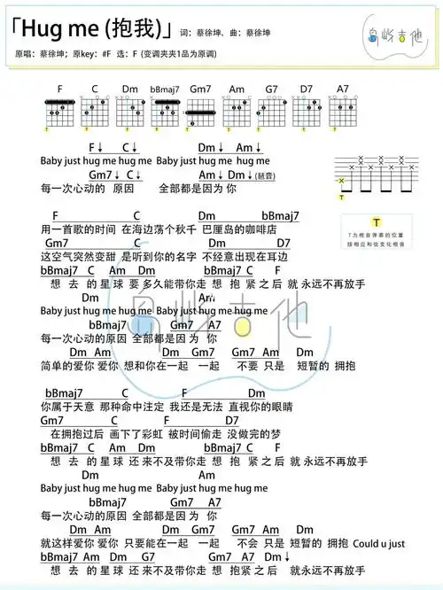 hugme蔡徐坤尤克里里吉他弹唱谱