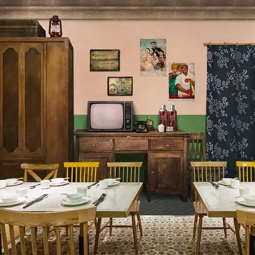 手绘怀旧80年代客厅背景背景墙墙纸缝纫机冰箱复古无纺布墙纸