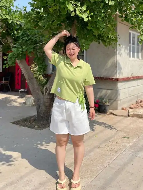 ootd160斤大码女生白绿搭配太清凉了