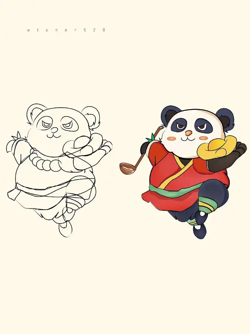 卡通形象设计.用ai画的 一只会点功夫的大熊猫～ - 抖音
