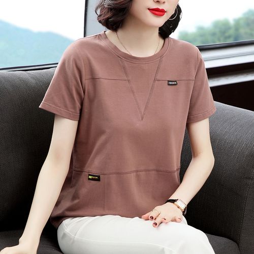 纯棉短袖t恤女夏季上衣中年妈妈夏装新款中老年半袖大码宽松体恤
