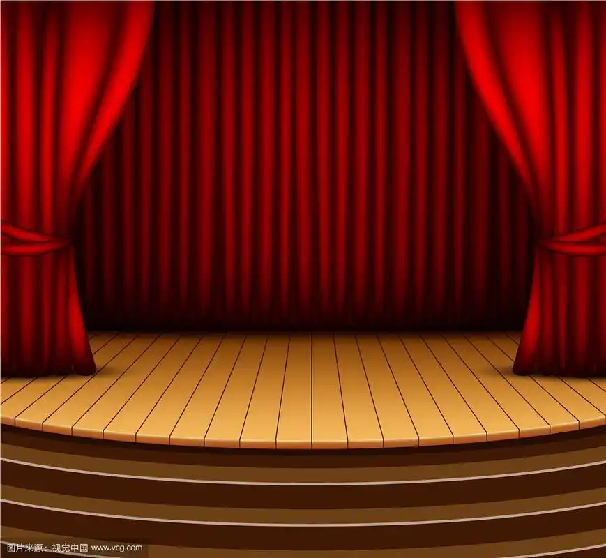卡通背景与红色窗帘的舞台