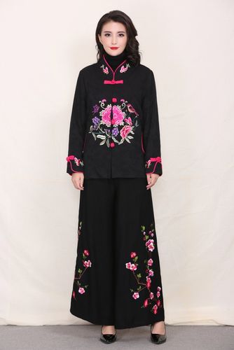 秋冬中老年女装民族风刺绣花唐装盘扣长袖棉麻上衣中年妈妈装外套