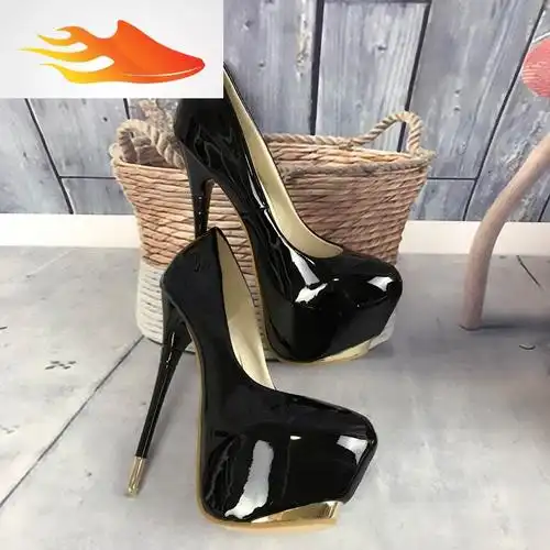 fishbasket18cm恨天高性感超高跟鞋细跟15公分夜店黑色防水台16cm单鞋