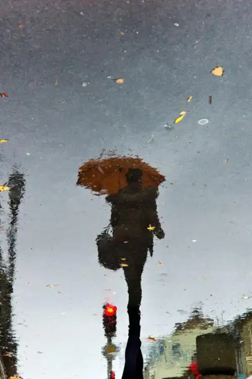 摄影师manuel plantin的雨天街头倒影摄影作品,打伞的路人