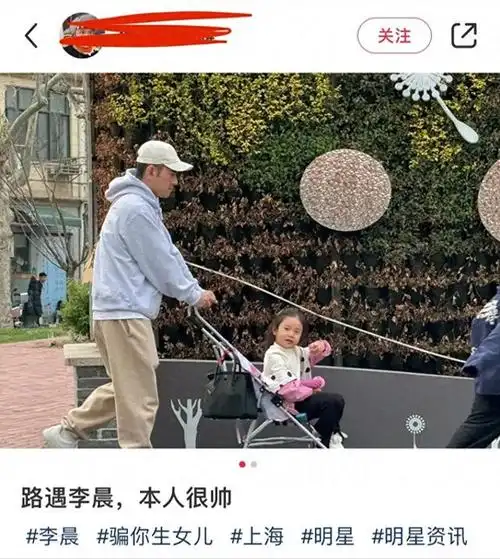 纪实42岁主持人李晨上海遛娃推简易婴儿车太低调女儿五官清秀