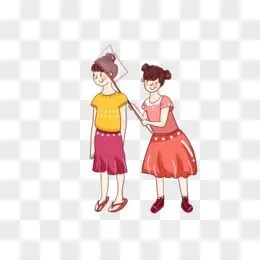 卡通可爱玩耍的两个好朋友