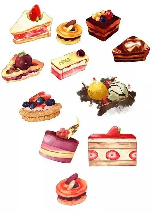 彩铅甜品的艺术之美:草莓蛋糕与更多美味