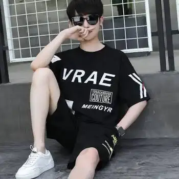 13-15-18初中生高中生男生穿的青少休闲运动套装男孩短袖恤-学生帅气