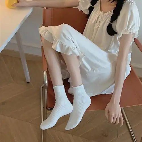 细细细条白色长袜袜子女春夏学生韩版百搭薄款中筒袜