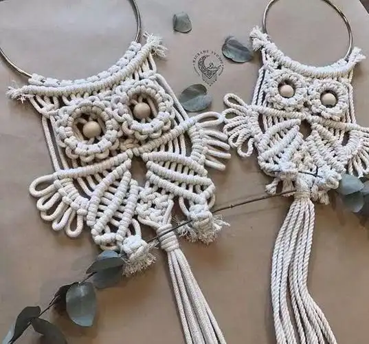 棉绳编织猫头鹰挂饰,编绳手工也可以很可爱