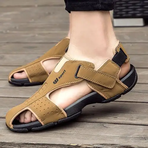 夏季包头凉鞋男户外休闲运动皮凉鞋防滑大码潮男士沙滩鞋越南罗马