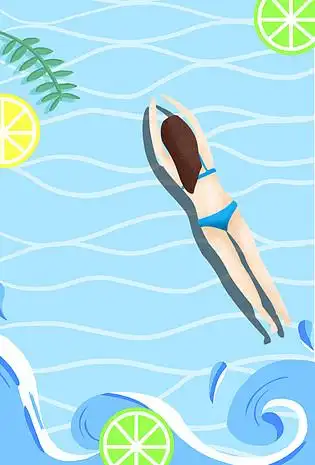 运动简约扁平游泳女孩海报