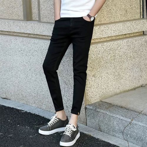 登页超低腰牛仔裤男修身型紧身裤小脚修身牛仔裤男中学生男生休闲韩版