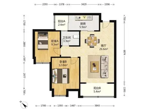 南岸区 幸福时光里2房108万二手房户型图