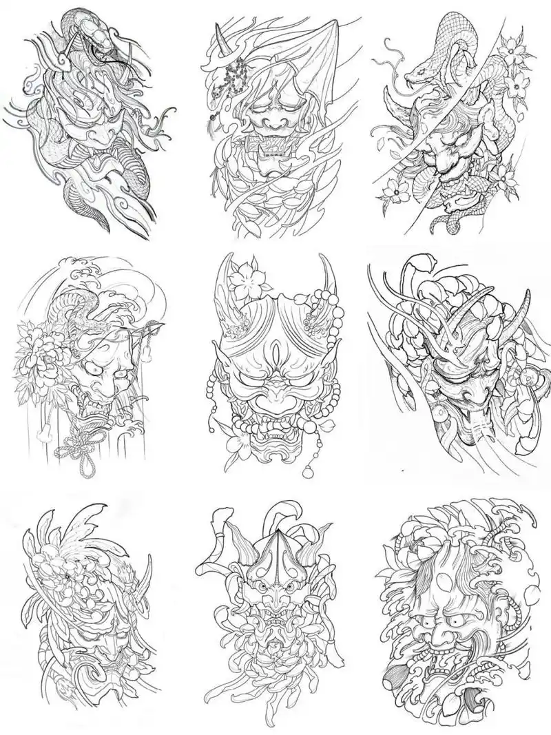 般若纹身手稿图案收藏(线稿2) 般若纹身图案手稿线稿2收藏