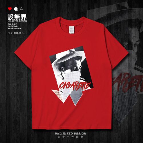 剪切拼贴黑白照片欧美人像吸烟朋克牛仔风短袖t恤男女定制设 无界