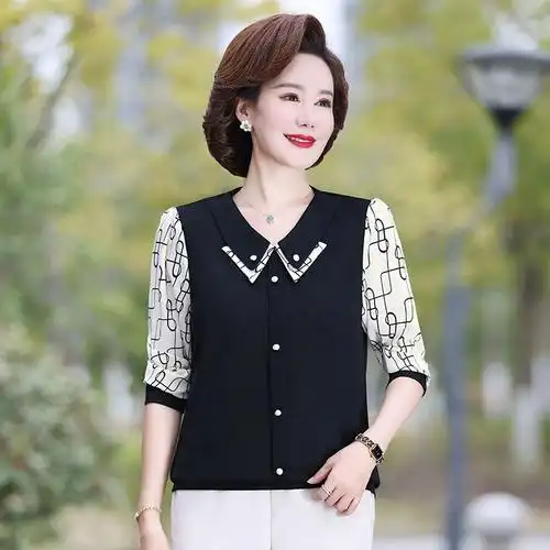 春秋小衫中老年女装长袖妈妈装针织衫新款百搭舒适t恤打底衫中式