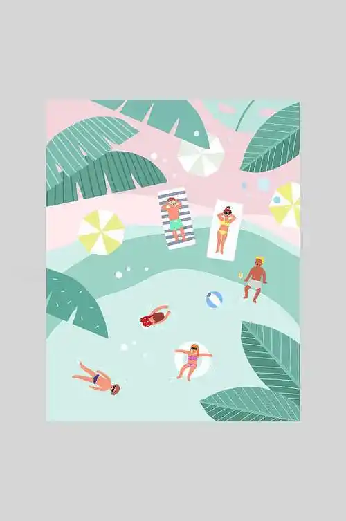 手绘清新沙滩海边夏季海报