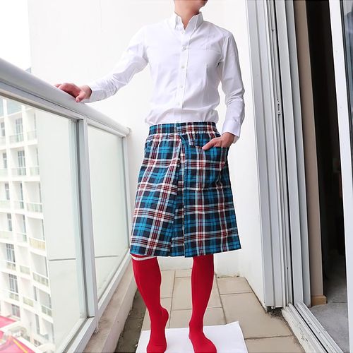 男人裙子苏格兰休闲家居睡裙浴裙纯棉印花格子时尚短裙裤夏季潮流