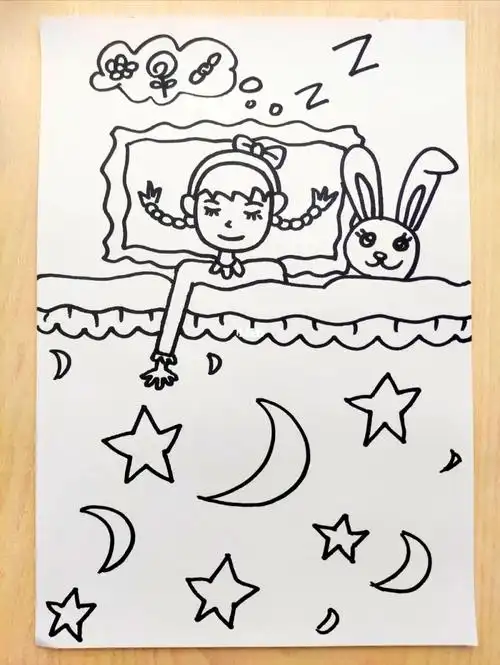 儿童画打卡no107睡觉的女孩