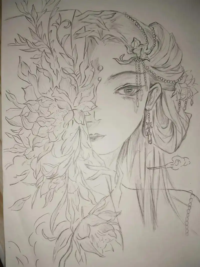 手绘 #铅笔稿 #临摹 国风,古装,戏服#古风 #古风手绘 - 抖音